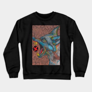 Angry blue wolf and flower doodling Crewneck Sweatshirt